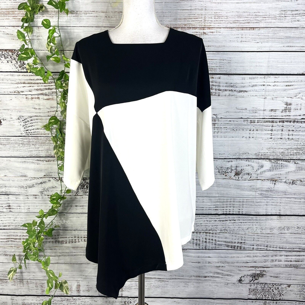 Ever Sassy Tunic Top sz Extra Small Black Ivory Lagenlook Wedding Church Modest
